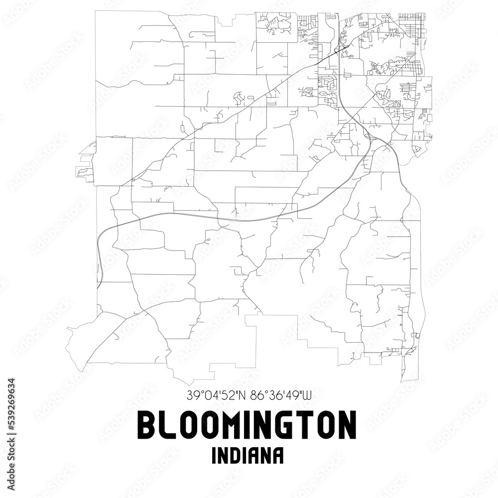 Bloomington Indiana. US street map with black and white lines.