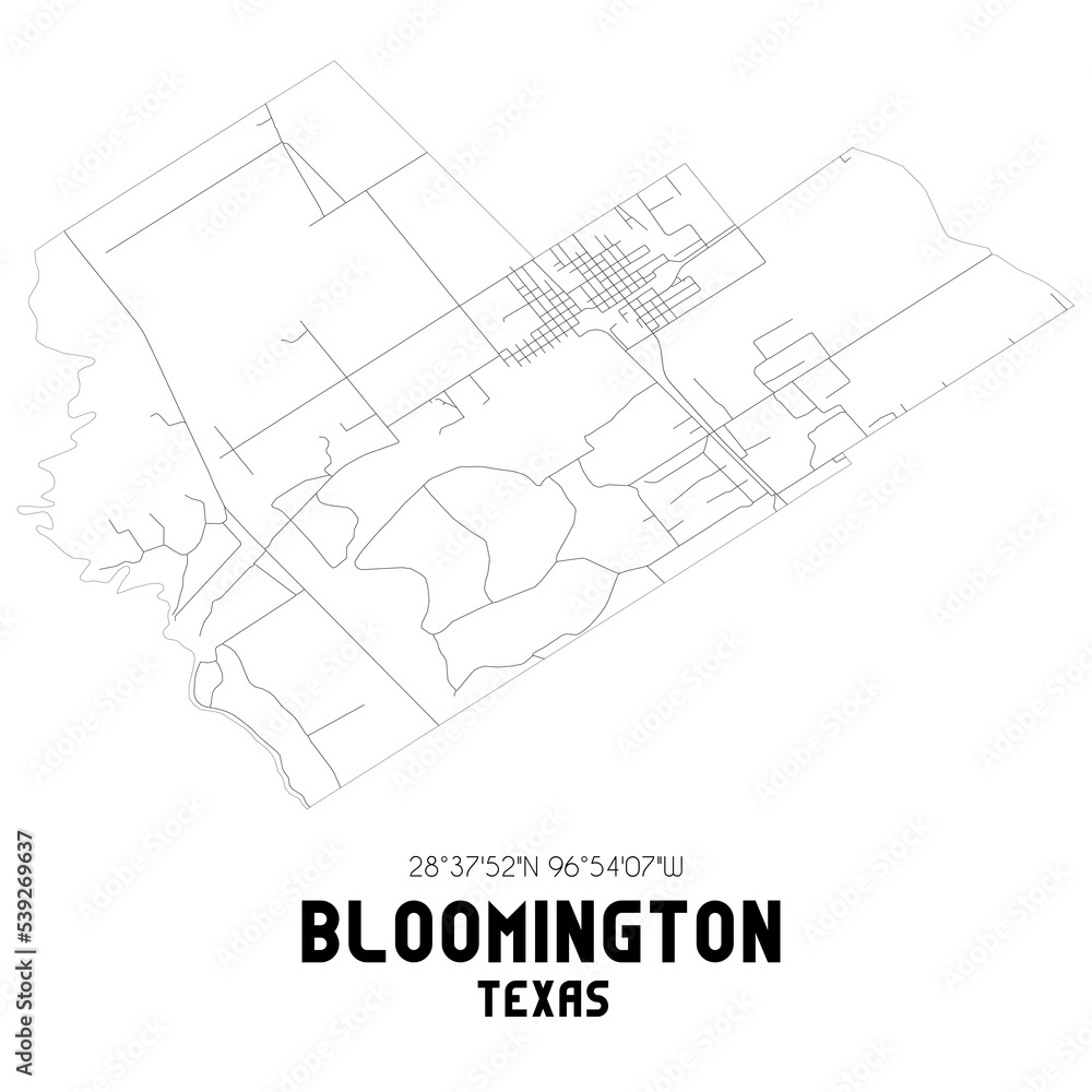 Bloomington Texas. US street map with black and white lines. Bloomington Texas. US street map with black and white lines.