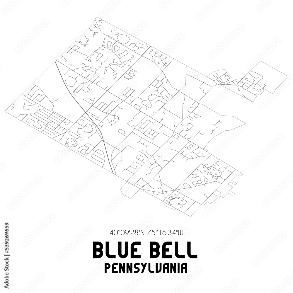 Blue Bell Pennsylvania. US street map with black and white lines. Stock