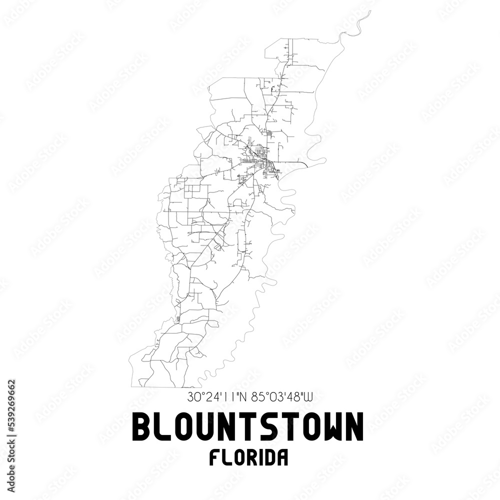 Blountstown Florida. US street map with black and white lines.