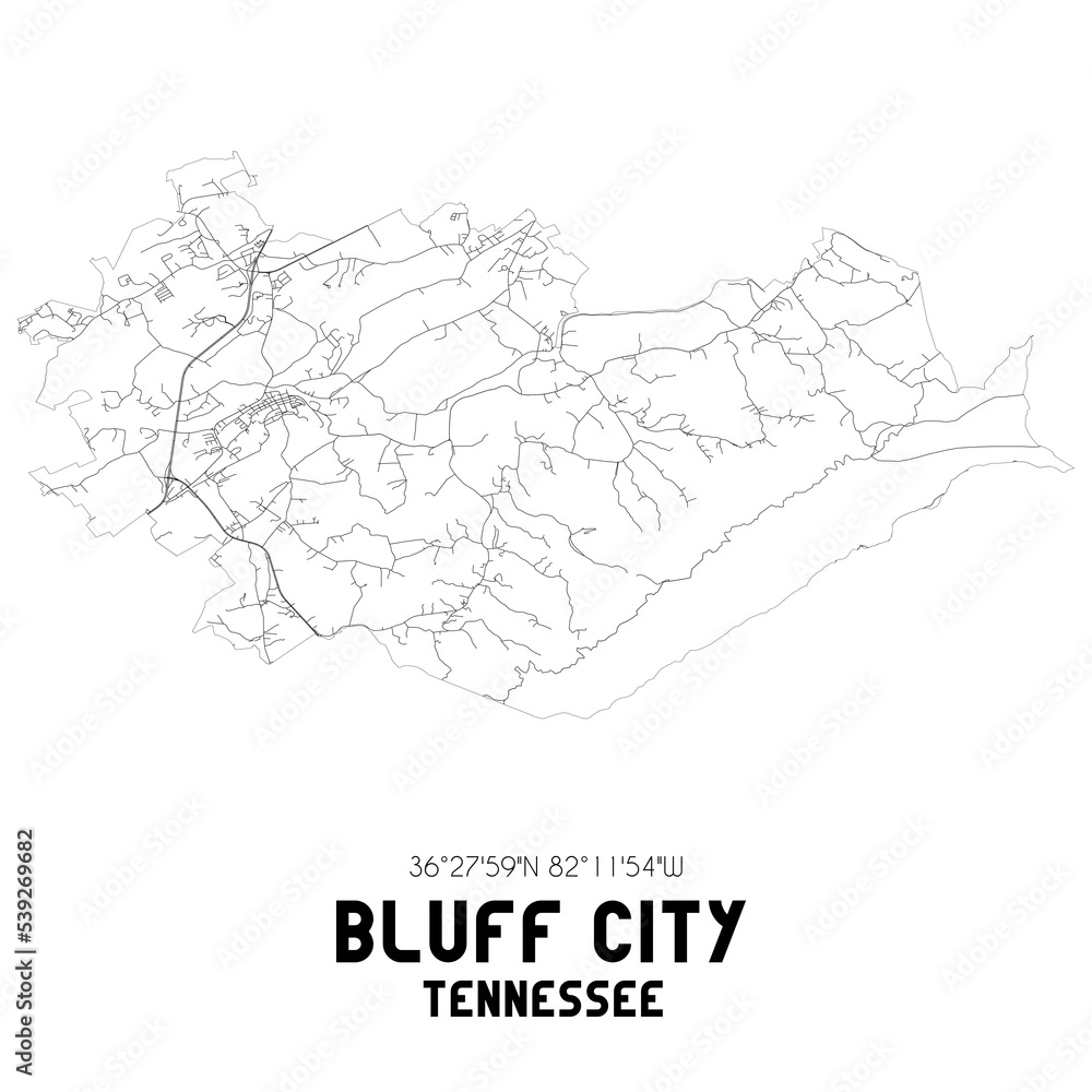 Bluff City Tennessee. US street map with black and white lines.