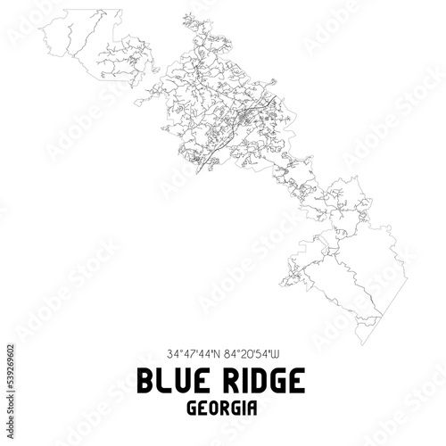 Blue Ridge Georgia. US street map with black and white lines.