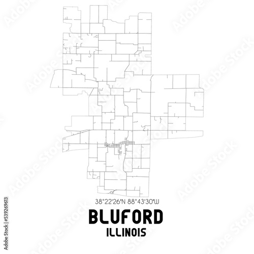 Bluford Illinois. US street map with black and white lines.
