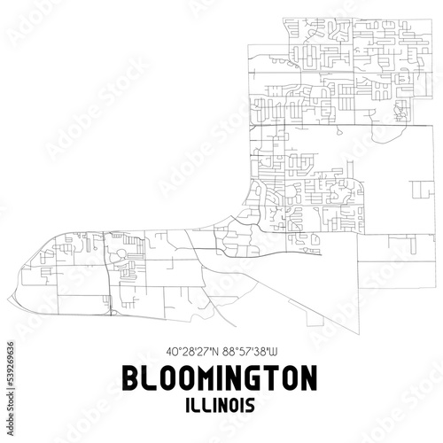 Bloomington Illinois. US street map with black and white lines. photo