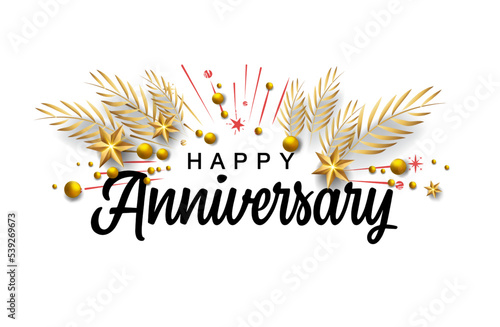 Happy Anniversary lettering text banner. lettering anniversary with golden festive