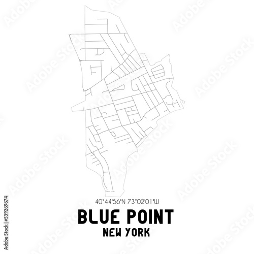 Blue Point New York. US street map with black and white lines.