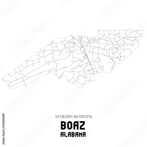 Boaz Alabama. US street map with black and white lines.