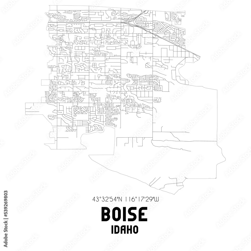 Boise Idaho. US street map with black and white lines.