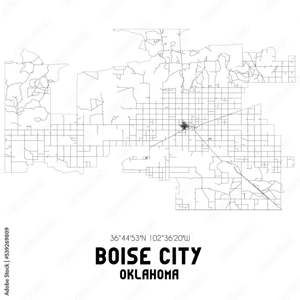Boise City Oklahoma. US street map with black and white lines.