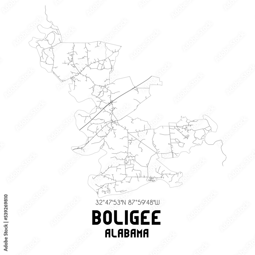 Fototapeta mapa świata dla dzieci Boligee Alabama. US street map with