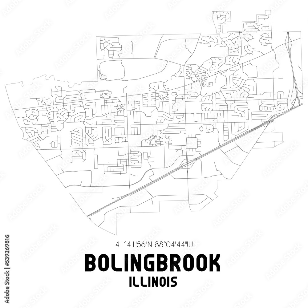 Bolingbrook Illinois. US street map with black and white lines.