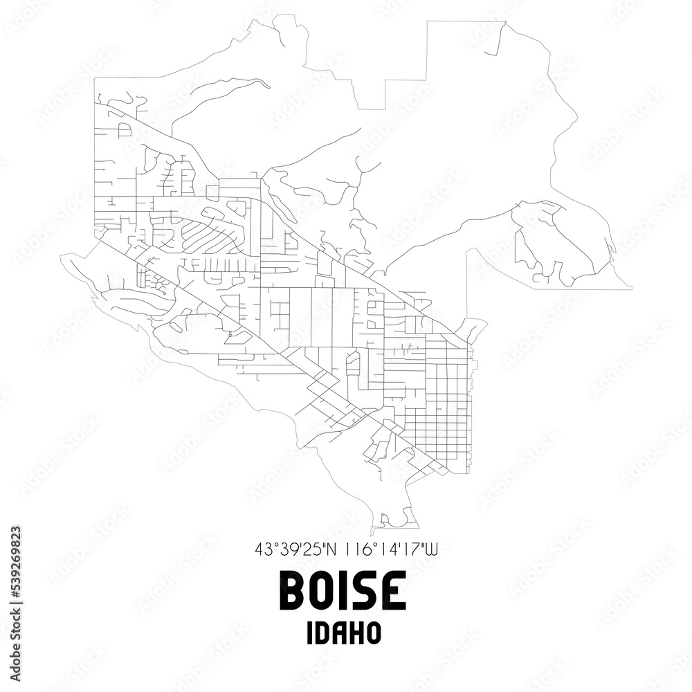 Boise Idaho. US street map with black and white lines.