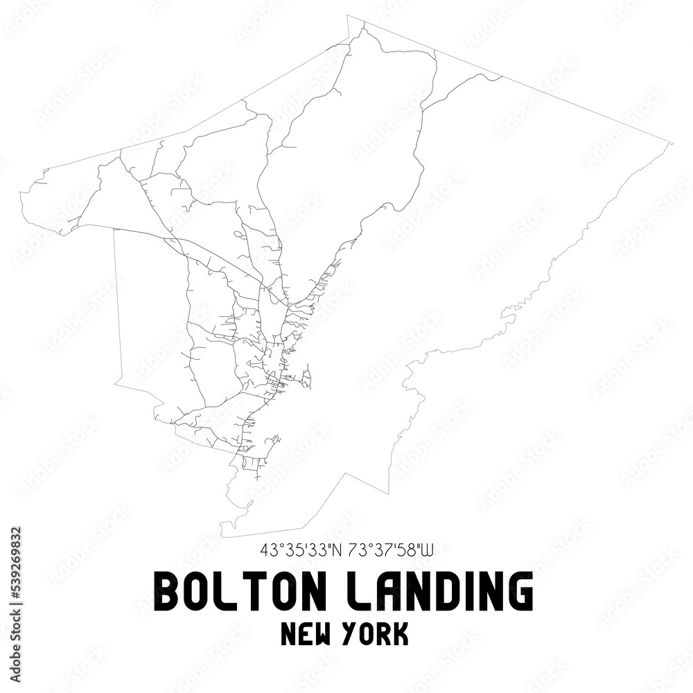Bolton Landing New York. US street map with black and white lines.