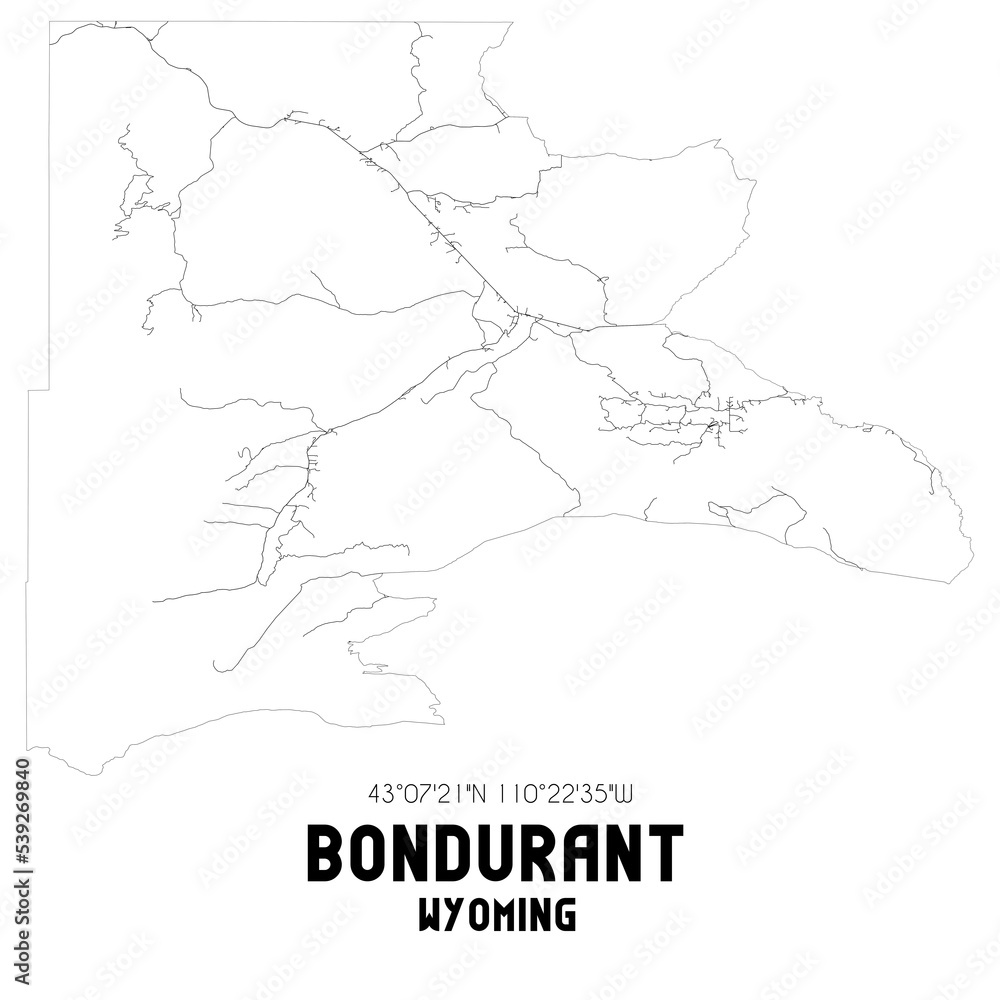 Bondurant Wyoming. US street map with black and white lines.
