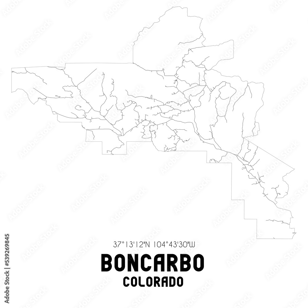 Boncarbo Colorado. US street map with black and white lines. Boncarbo Colorado. US street map with black and white lines.