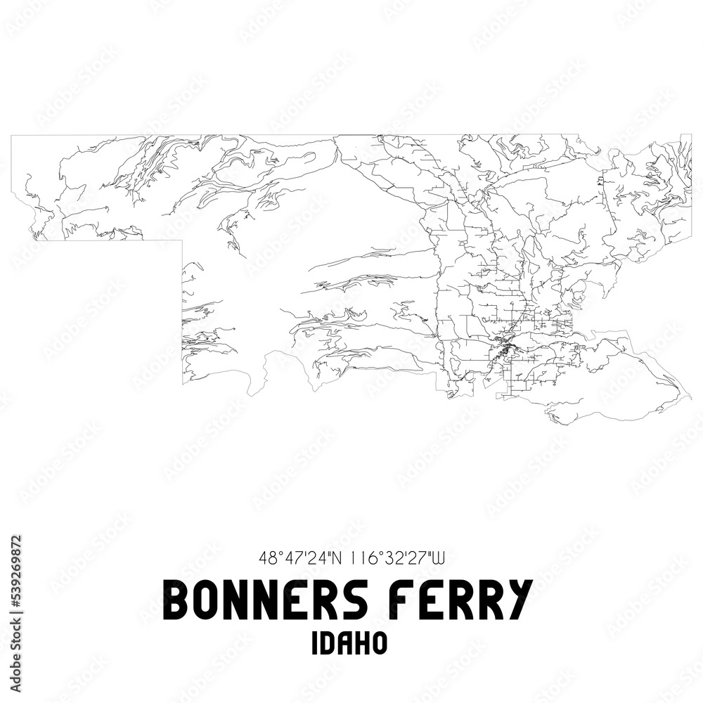 Bonners Ferry Idaho. US street map with black and white lines. Stock