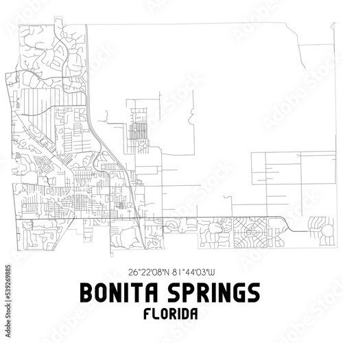 Bonita Springs Florida. US street map with black and white lines. photo