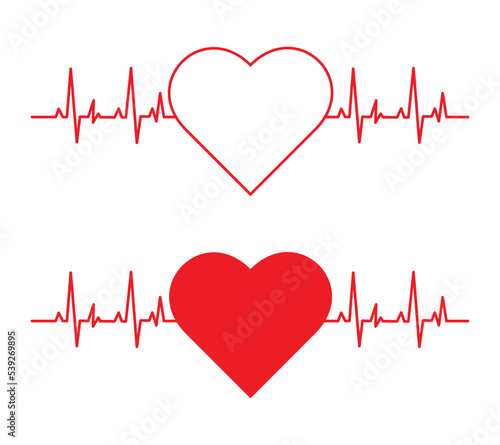Heartbeat heart shape center line. Set of Heart beat pulse line vector icon. Heartbeat Heart Shape Centered Line. Heart beat. Vector illustration for medical offers and websites.