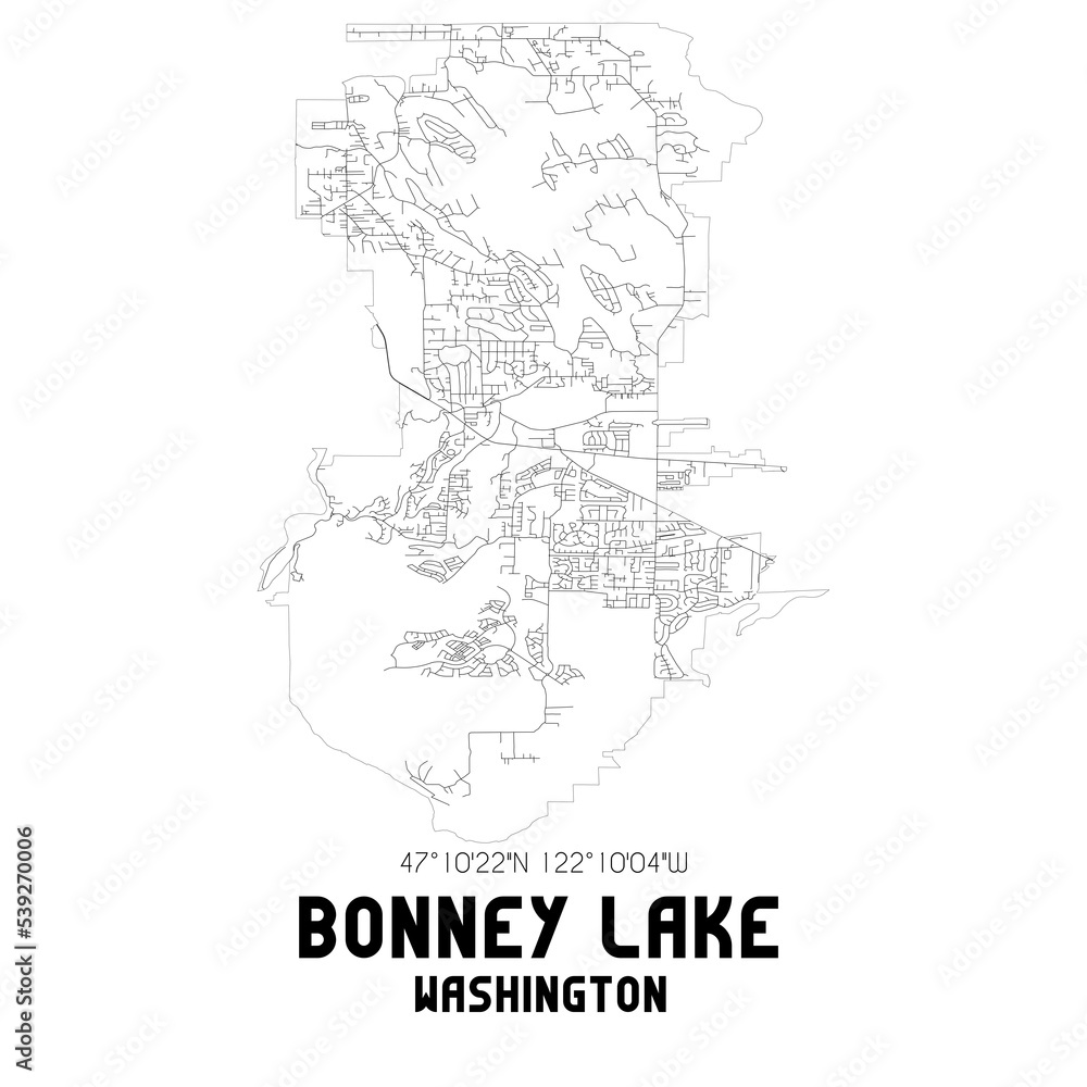 Bonney Lake Washington. US street map with black and white lines. Stock