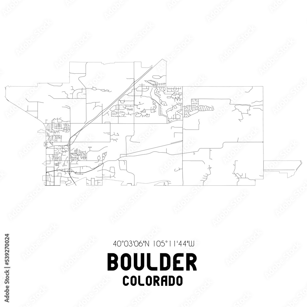 Boulder Colorado. US street map with black and white lines.