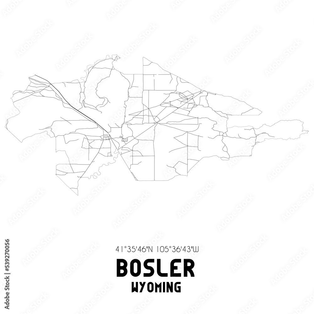Bosler Wyoming. US street map with black and white lines.