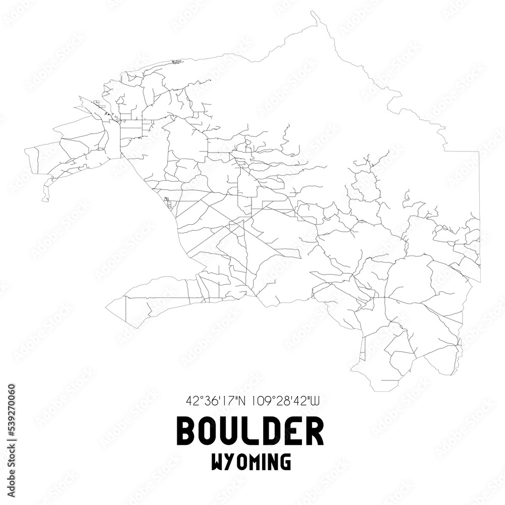 Boulder Wyoming. US street map with black and white lines. Boulder Wyoming. US street map with black and white lines.