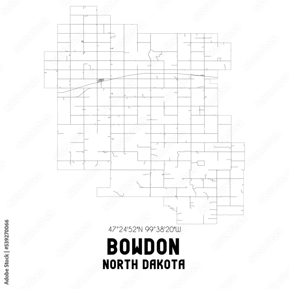 Bowdon North Dakota. US street map with black and white lines. Bowdon North Dakota. US street map with black and white lines.