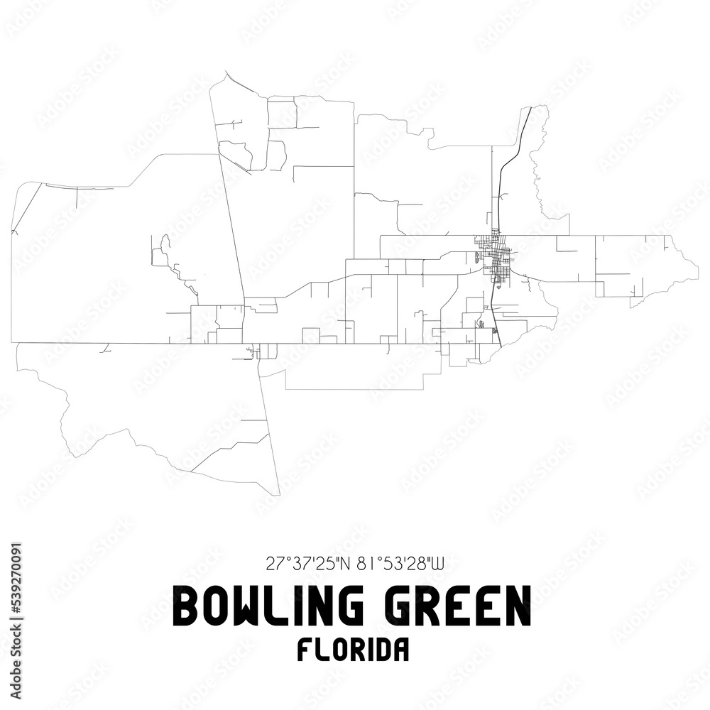 Bowling Green Florida. US street map with black and white lines.