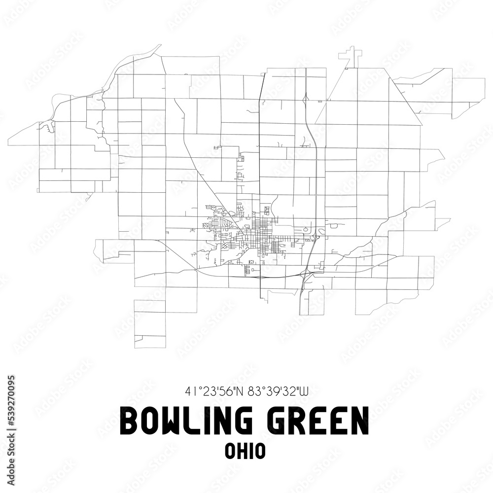Bowling Green Ohio. US street map with black and white lines. Bowling Green Ohio. US street map with black and white lines.