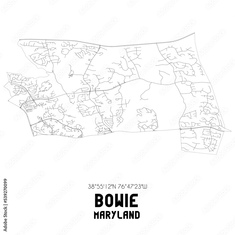 Fototapeta premium Bowie Maryland. US street map with black and white lines.