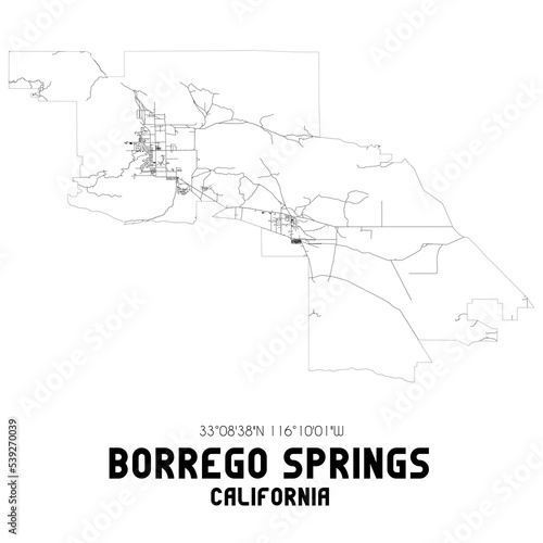 Borrego Springs California. US street map with black and white lines.