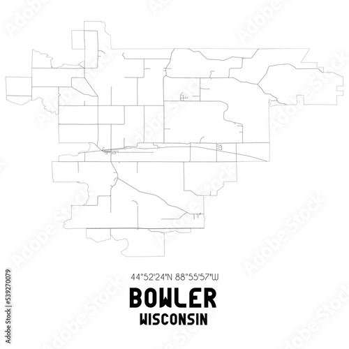 Bowler Wisconsin. US street map with black and white lines.