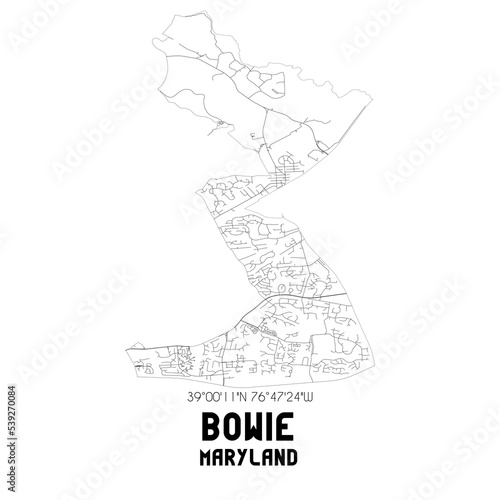 Bowie Maryland. US street map with black and white lines.