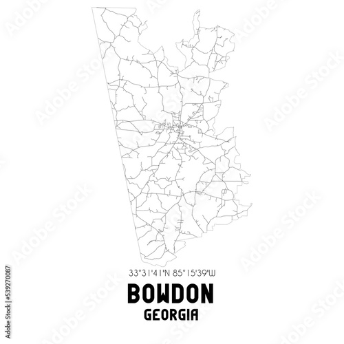 Bowdon Georgia. US street map with black and white lines.