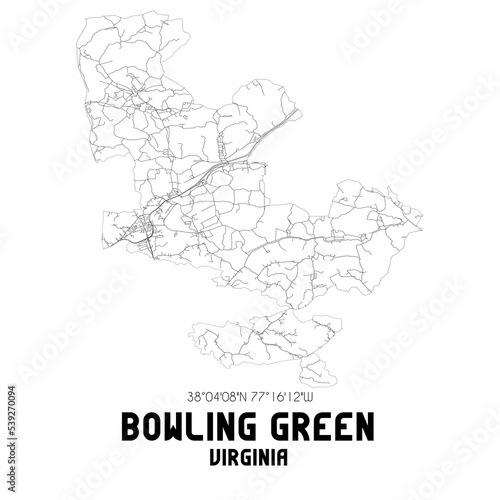 Bowling Green Virginia. US street map with black and white lines.