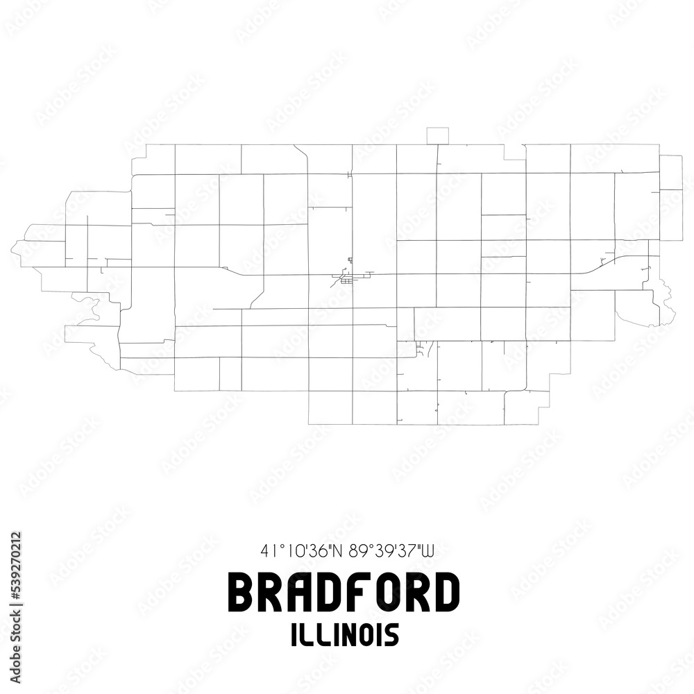 Bradford Illinois. US street map with black and white lines.