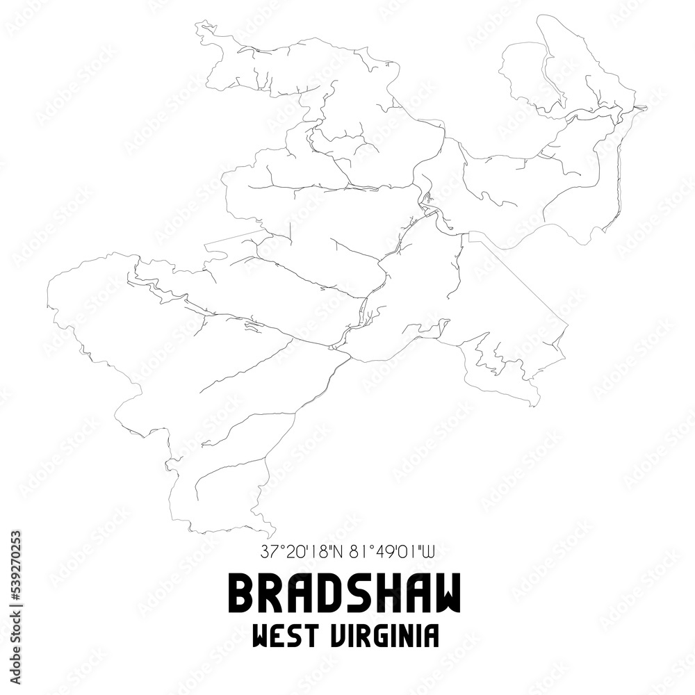 Bradshaw West Virginia. US street map with black and white lines.