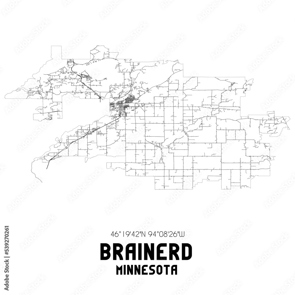Brainerd Minnesota. US street map with black and white lines.