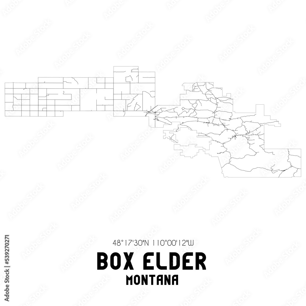 Box Elder Montana. US street map with black and white lines.