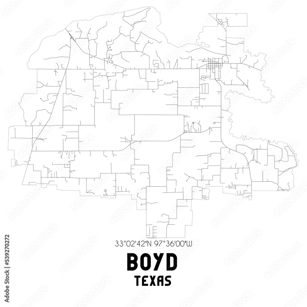 Boyd Texas. US street map with black and white lines.