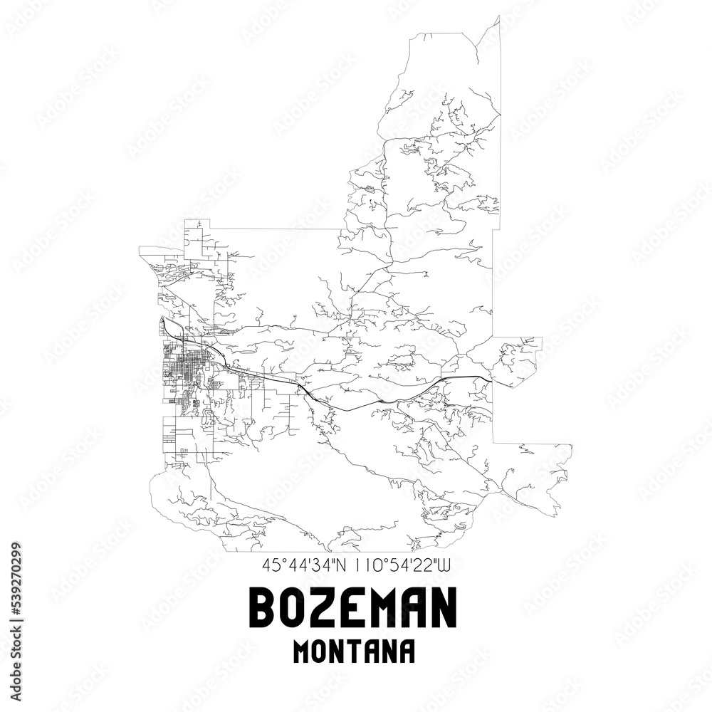 Bozeman Montana. US street map with black and white lines.