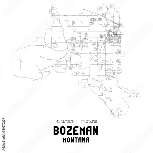 Bozeman Montana. US street map with black and white lines.