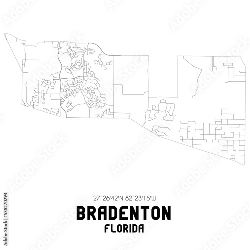 Bradenton Florida. US street map with black and white lines.