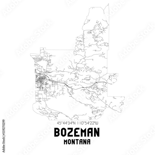 Bozeman Montana. US street map with black and white lines. photo