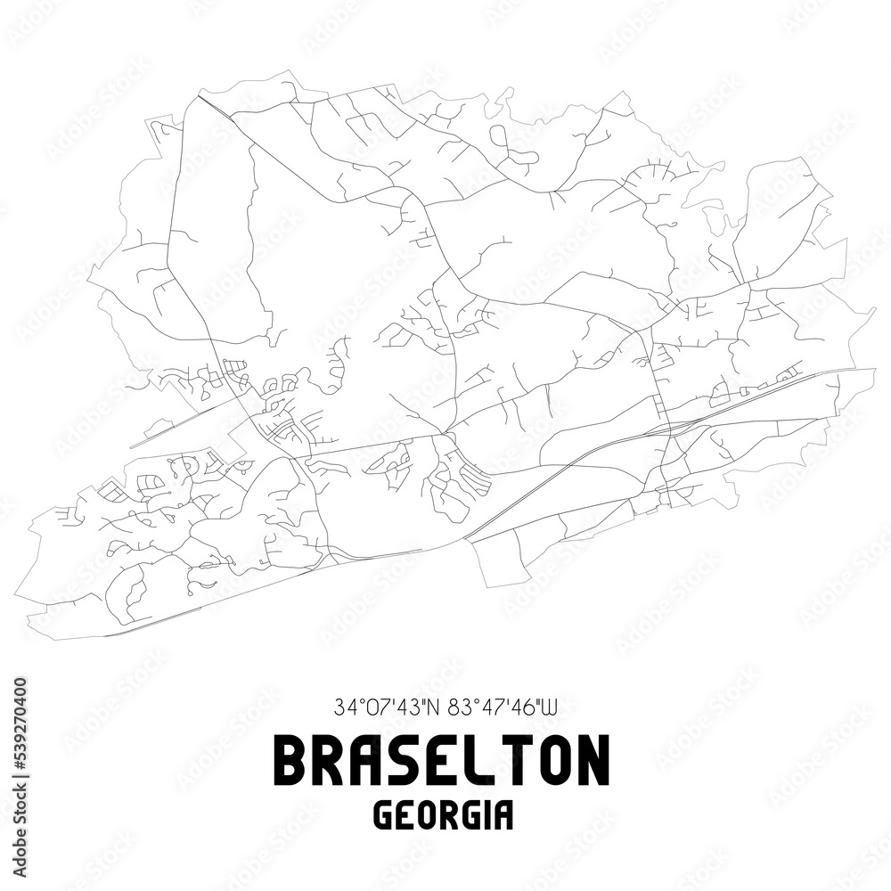 Braselton Georgia. US street map with black and white lines.