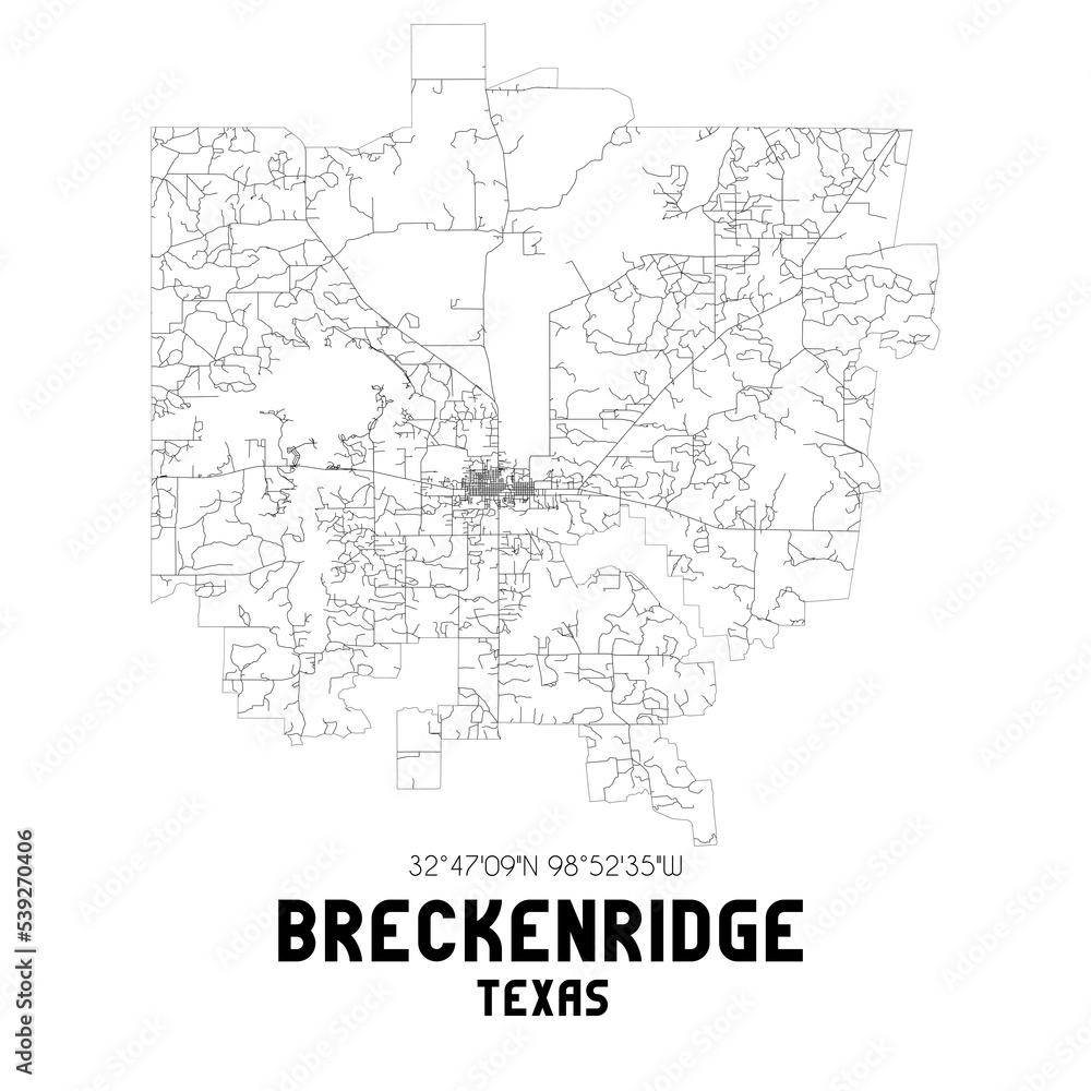 Breckenridge Texas. US street map with black and white lines. Stock
