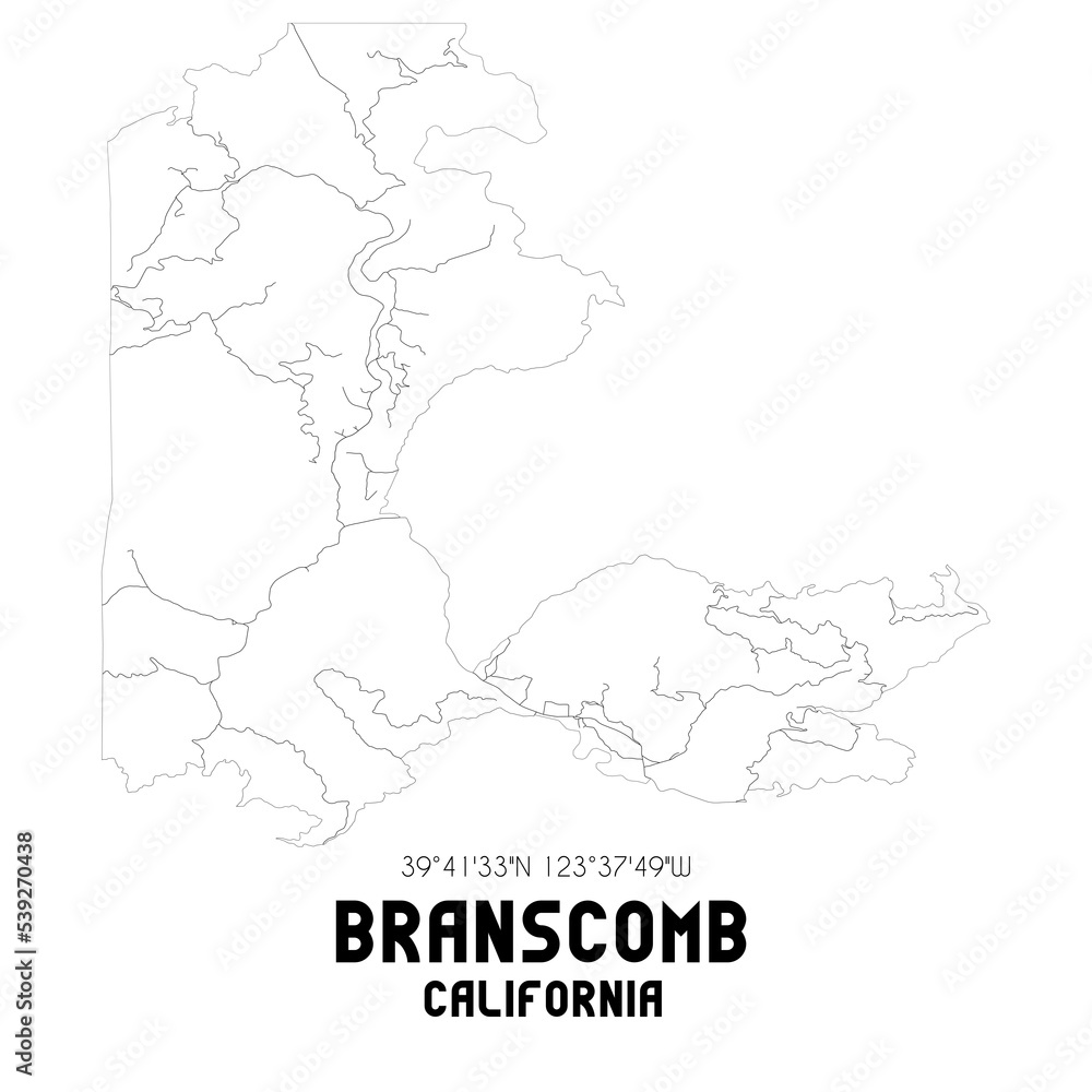 Branscomb California. US street map with black and white lines. Branscomb California. US street map with black and white lines.