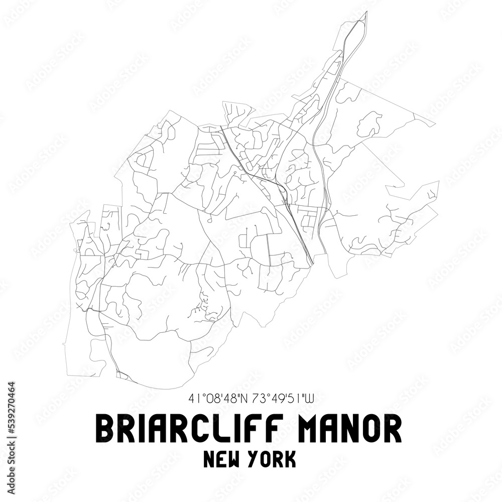Briarcliff Manor New York. US street map with black and white lines.