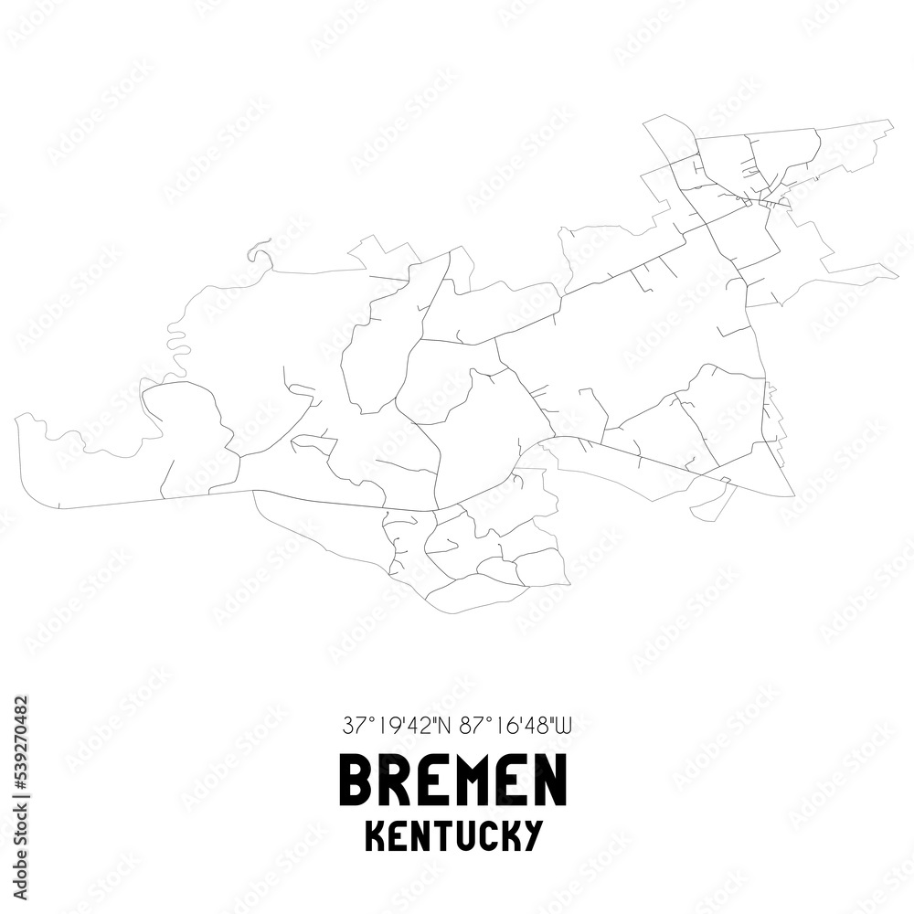 Bremen Kentucky. US street map with black and white lines.
