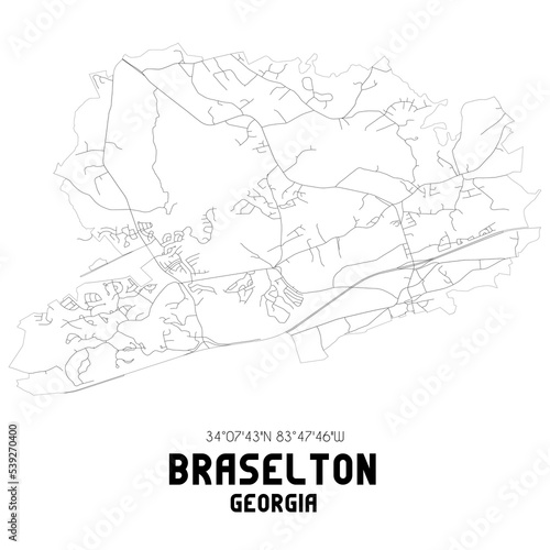 Braselton Georgia. US street map with black and white lines.